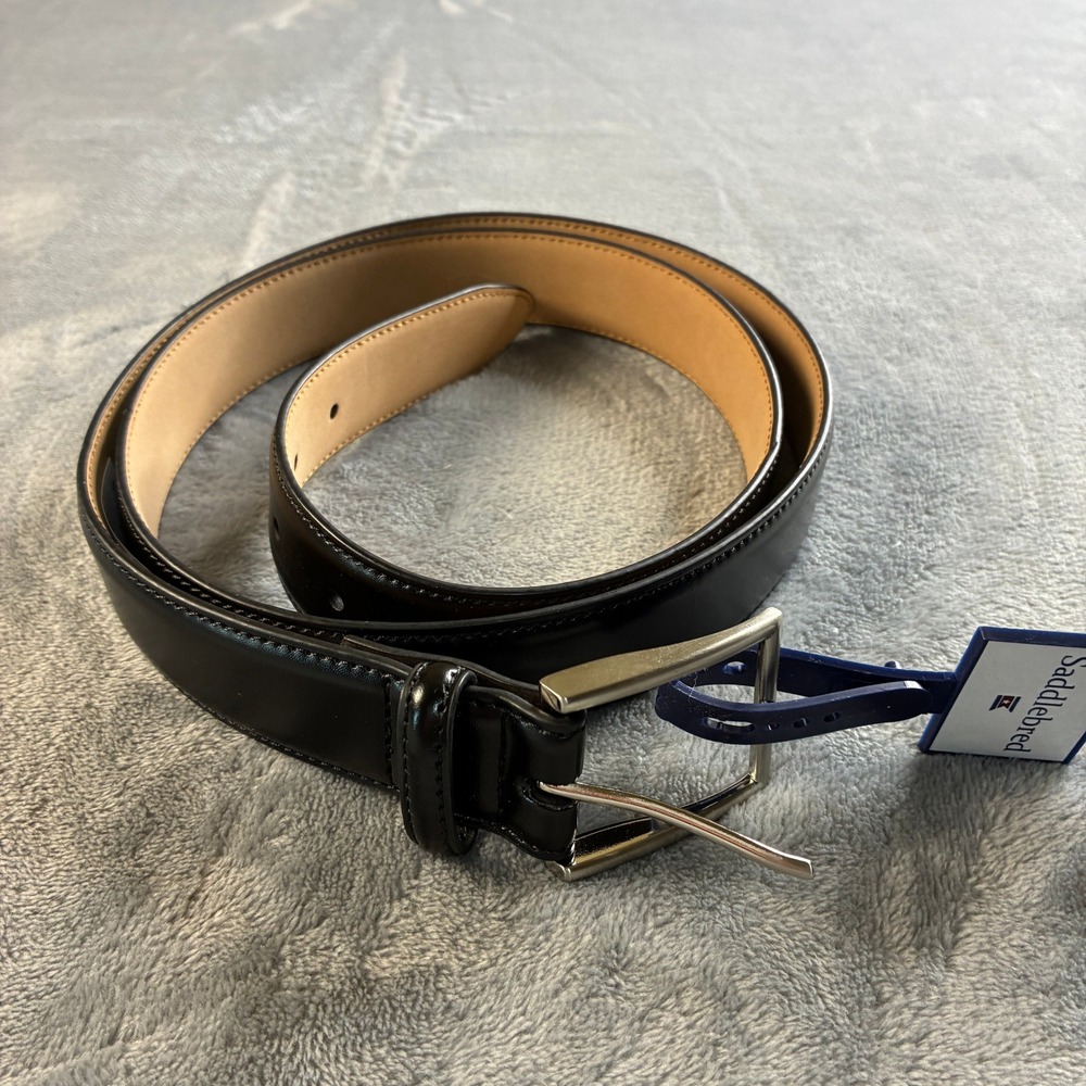 NWT Saddlebred‎ Men's  XL 42-44 Black Coated Leather Dress Belt 11BK010005